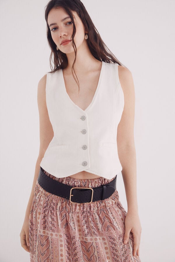 Springfield Colete jeans com bot&otilde;es de metal cru