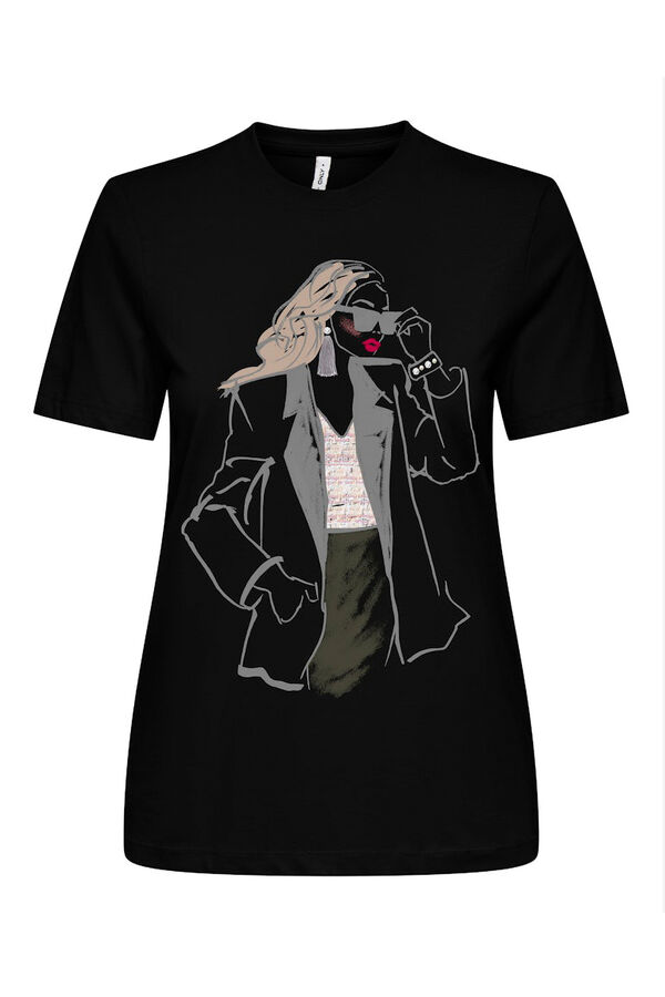 Only Camiseta dibujo frontal negro
