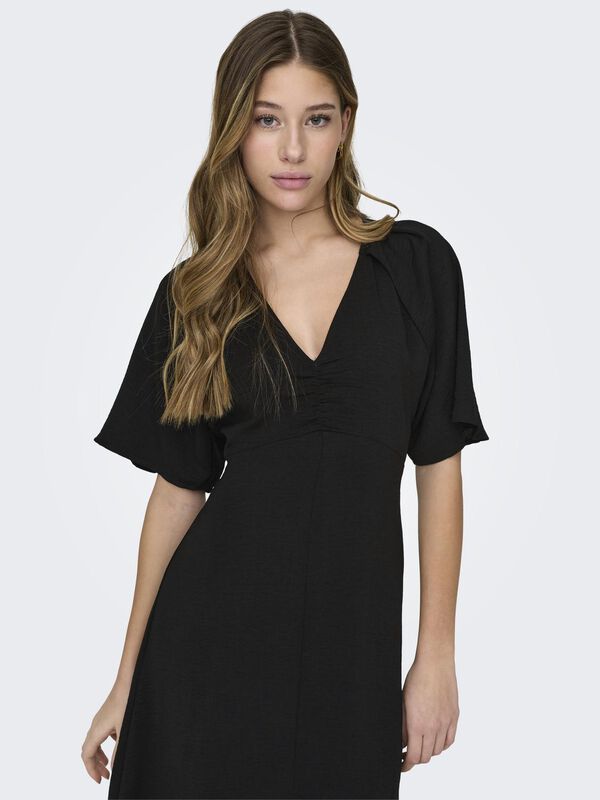 JDY Vestido midi decote V abertura preto