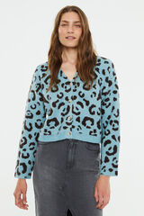 System Action Cardig&atilde; reto em jacquard com estampa animal estampado