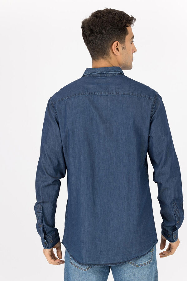 Tiffosi Camisa Denim Regular Fit con Bolsillo azul