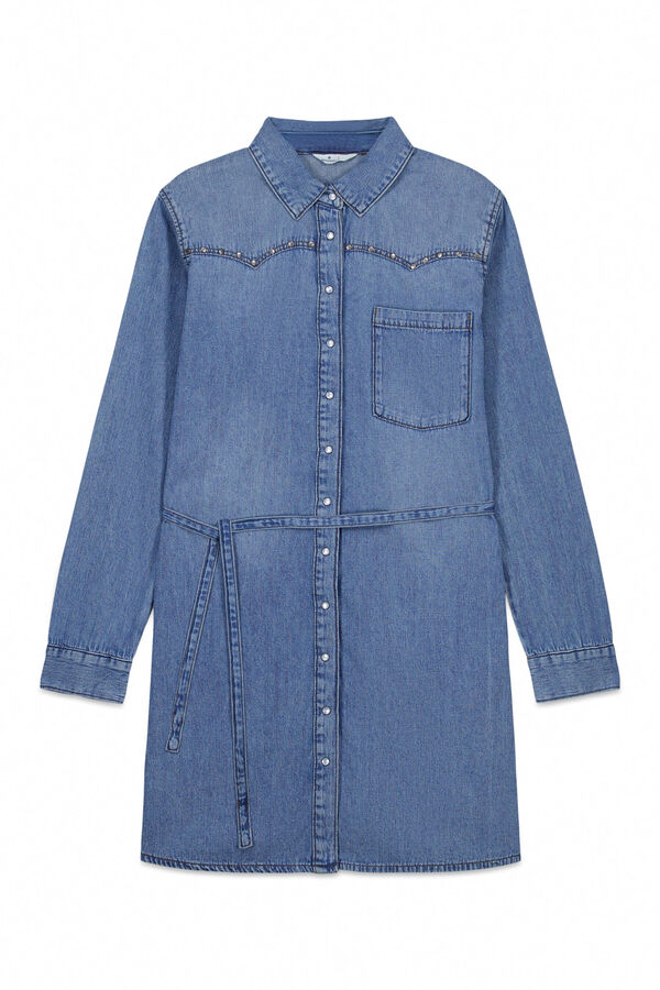 Springfield Vestido curto denim com cinto azul