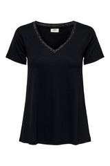 JDY Camiseta de bico manga curta com gola em V preto