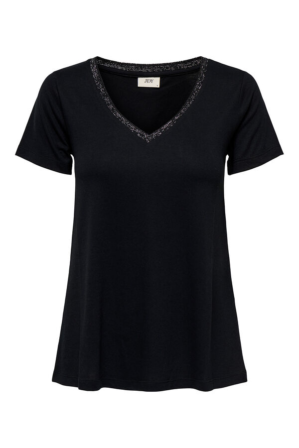 JDY Camiseta de bico manga curta com gola em V preto