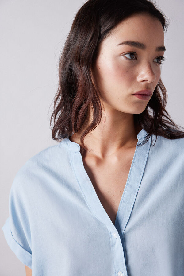 Springfield Camisa cuello mao manga corta azul