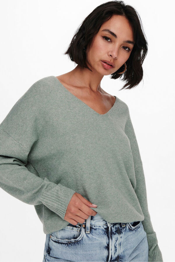 Only Camisola de gola em bico verde