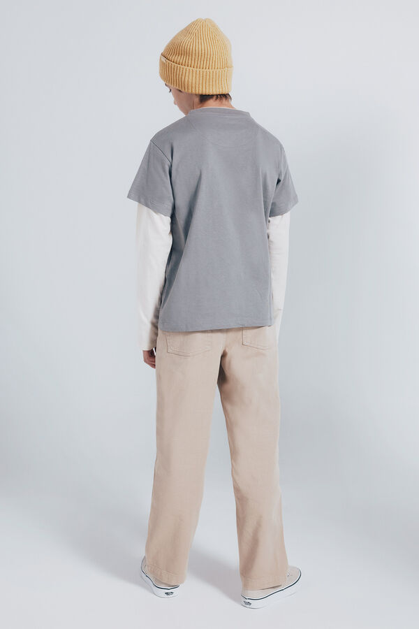 Springfield Kids Calças de perna larga com 5 bolsos para menino bege