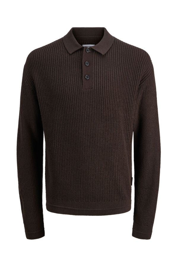 Jack & Jones Polo de malha com gola abotoada castanho