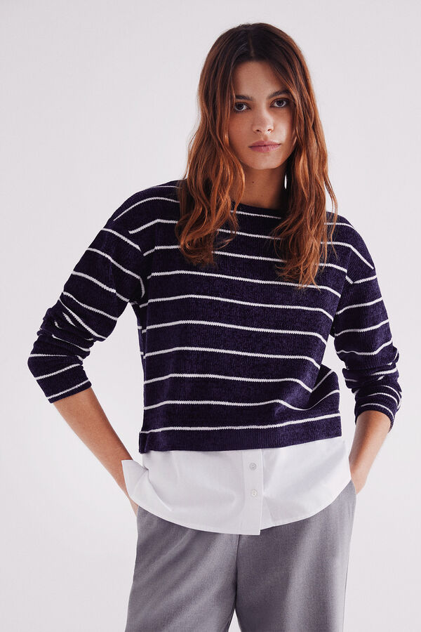 Springfield Camiseta combinada em chenille azul