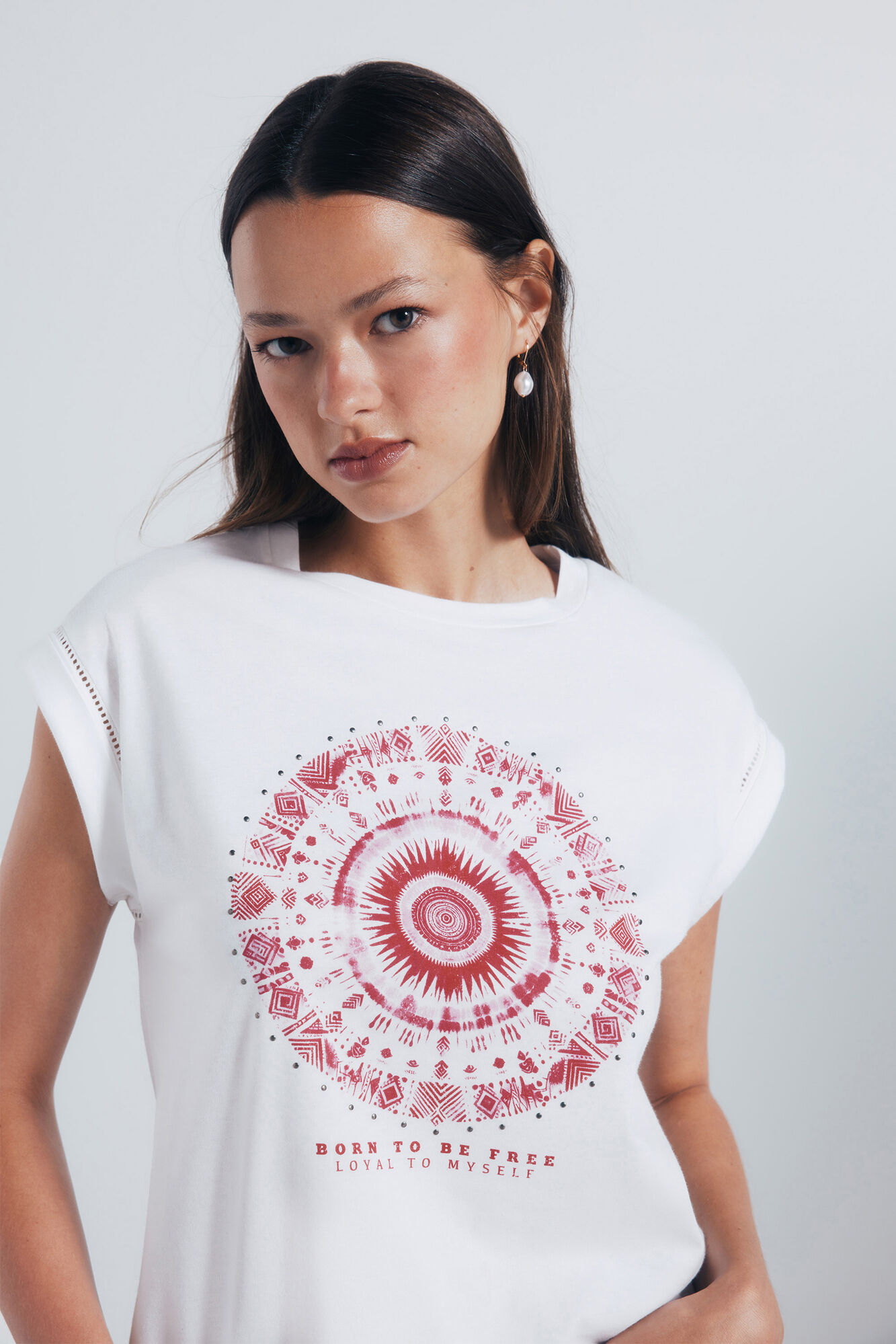 Springfield Camiseta gr&aacute;fica &eacute;tnica mangas lace