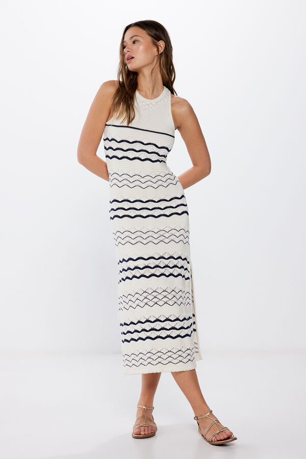 Springfield Vestido Midi Punto Pointelle estampado