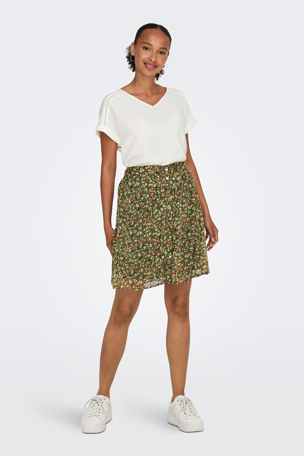 Only Saia curta estampada de gaze verde