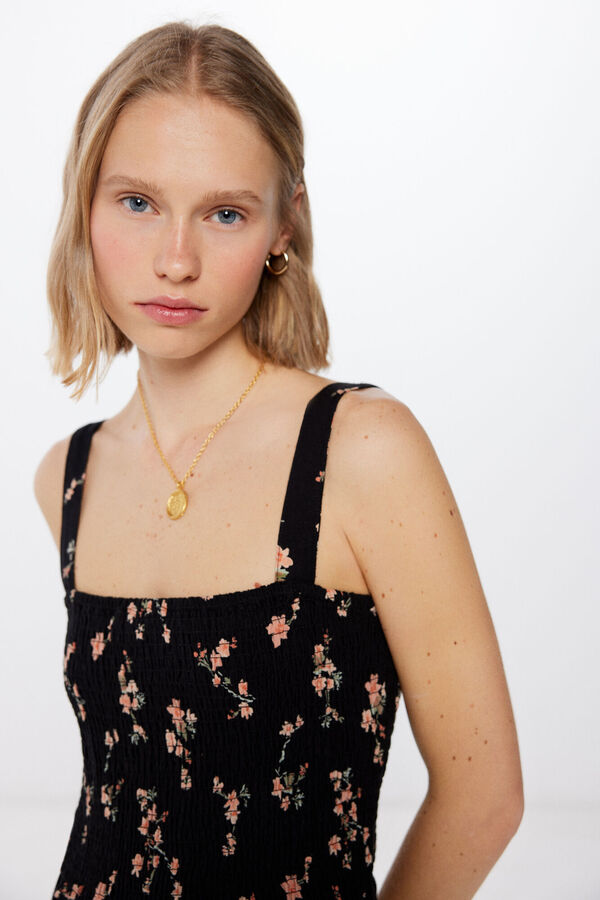 Springfield Vestido Midi Estampado Nido de Abeja con Lino negro