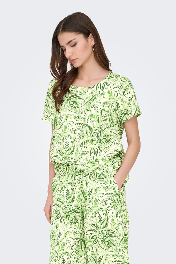 JDY T-shirt manga curta estampada branco
