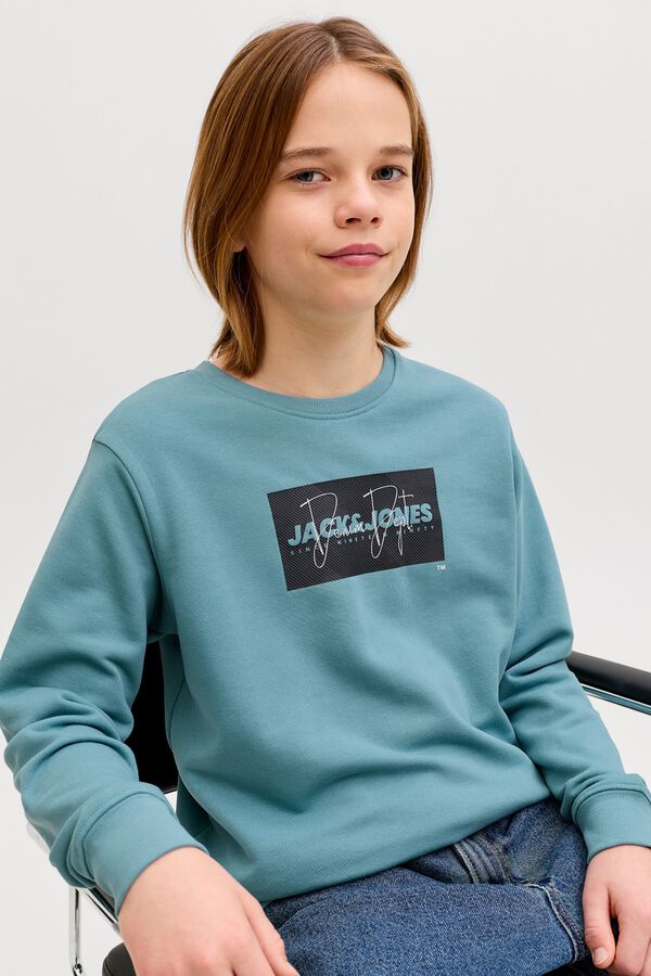 Jack & Jones Junior Sudadera logo cuadrado turquesa