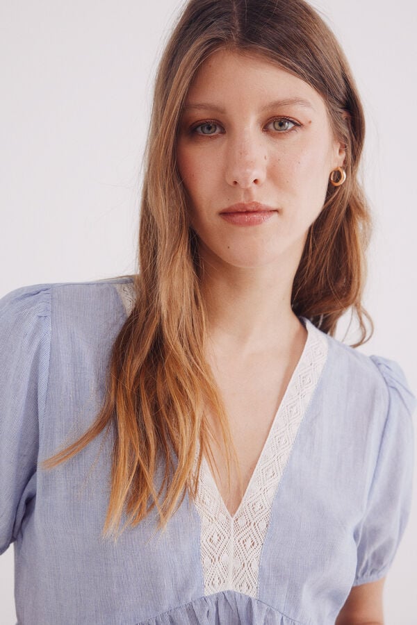 Springfield Blusa escote lace azul