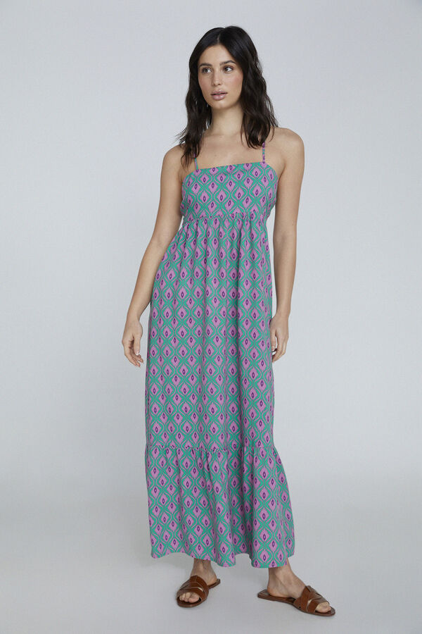 Only Vestido largo volante verde