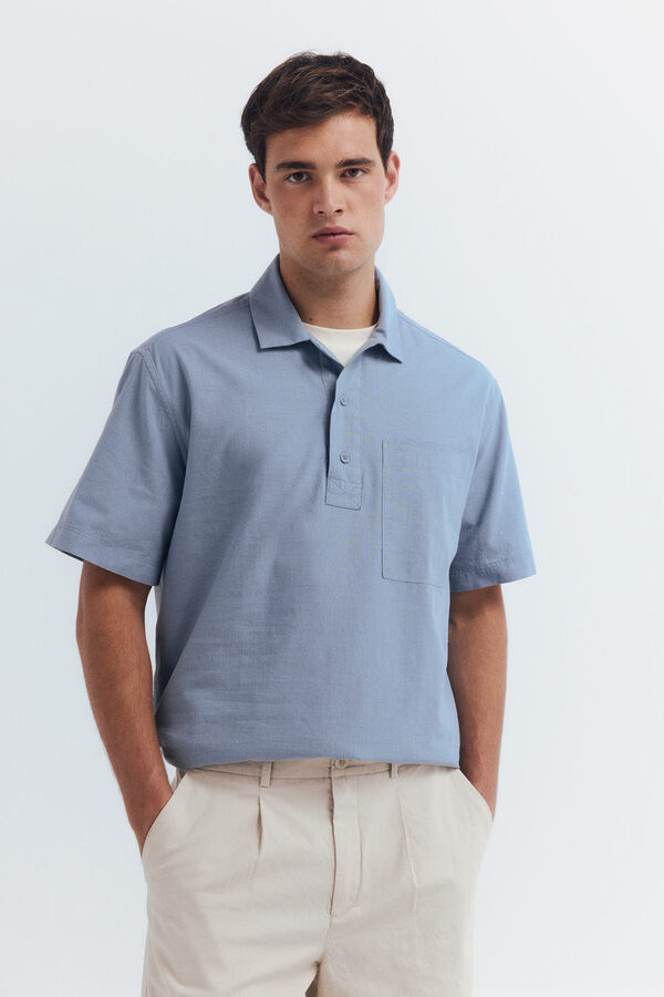 Springfield Camisa de algod&atilde;o de manga manga curta azul