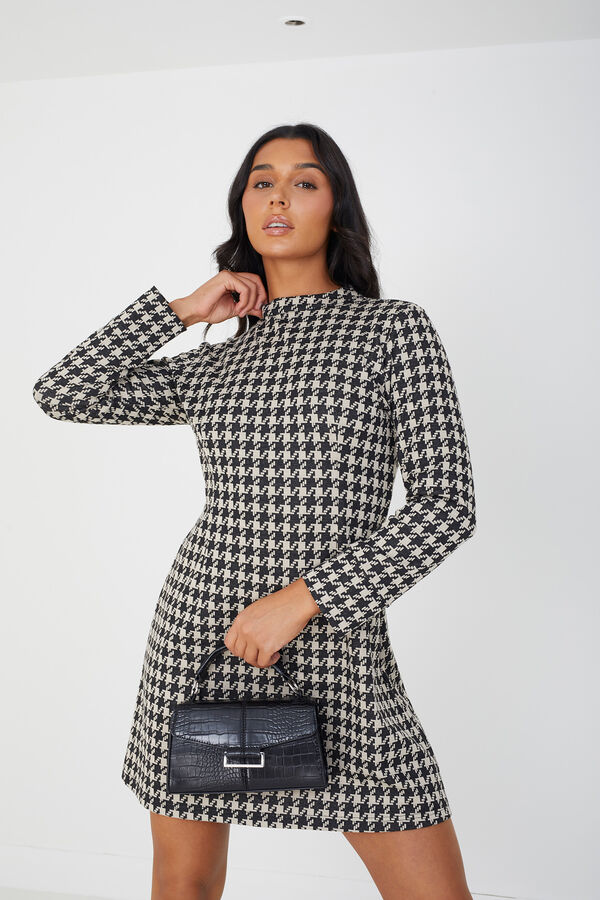 Brave Soul Vestido pata de gallo estampado