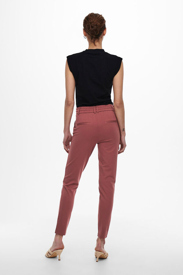 Only Cal&ccedil;a comprida reta el&aacute;stica de cintura alta vermelho