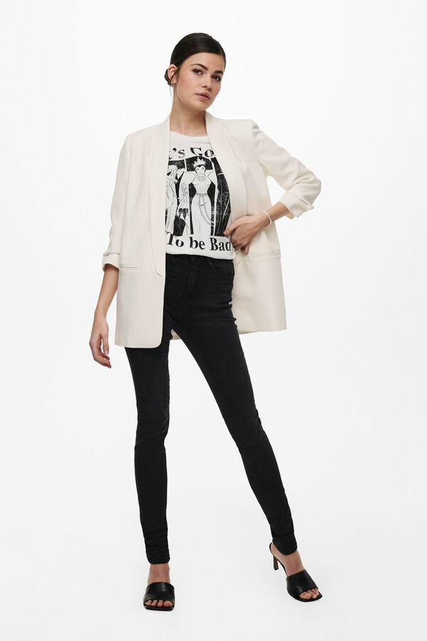 Only Blazer aberto com manga arrega&ccedil;adas branco