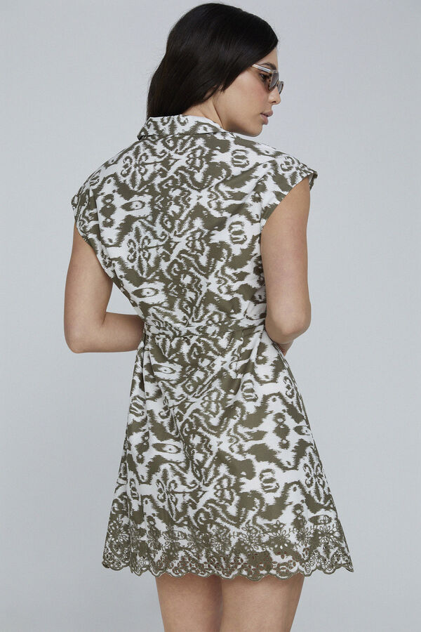 Only Vestido curto camiseiro bordado Caqui escuro
