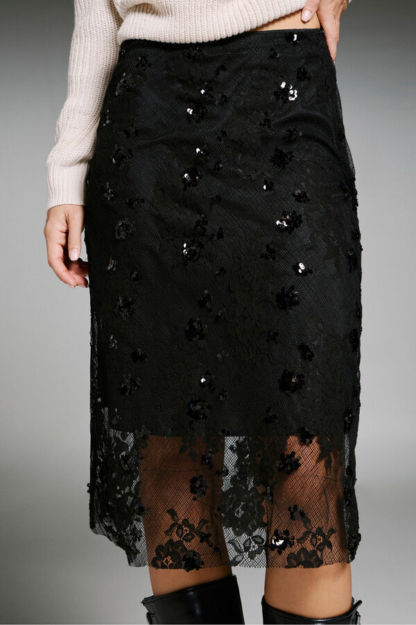 Only Falda midi de lentejuelas negro
