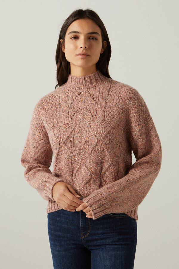 Springfield Camisola cabo knit mistura lã vermelho