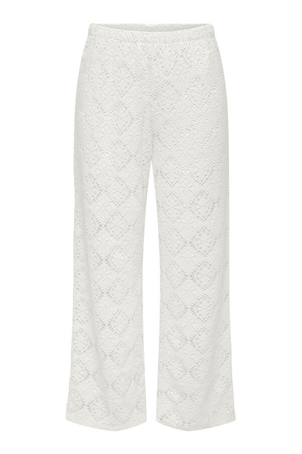 JDY Calças compridas de renda renda branco