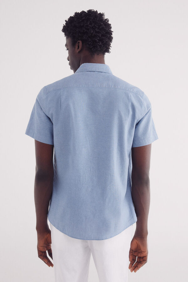 Springfield Camisa de manga curta em linho azul
