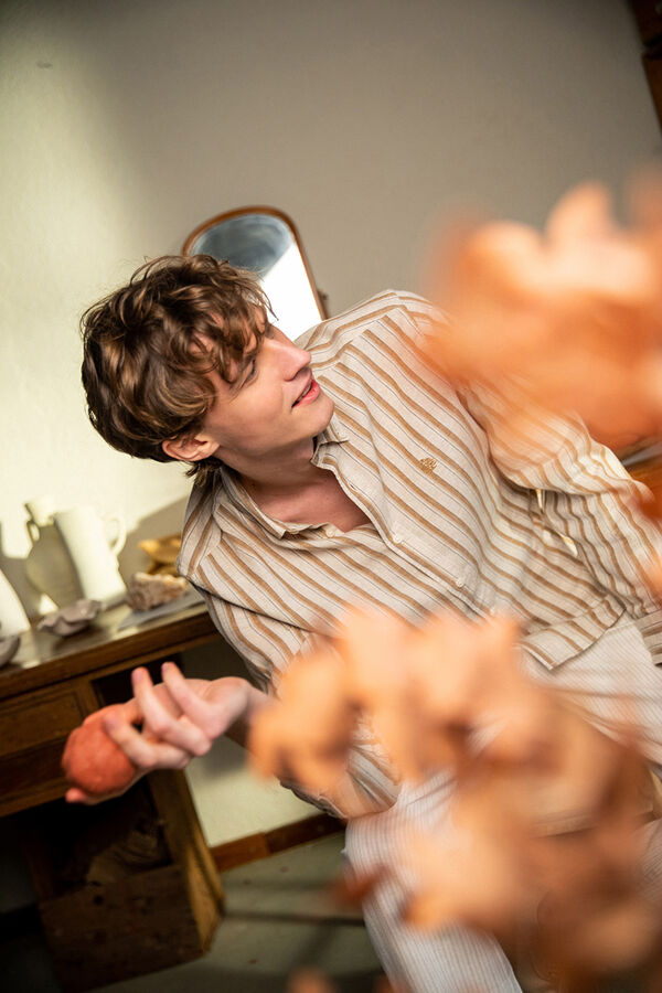 Springfield Camisa lino rayas nude