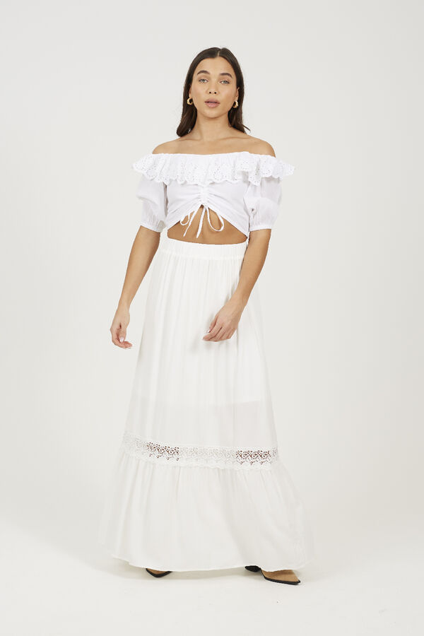 Brave Soul Falda larga con encaje blanco