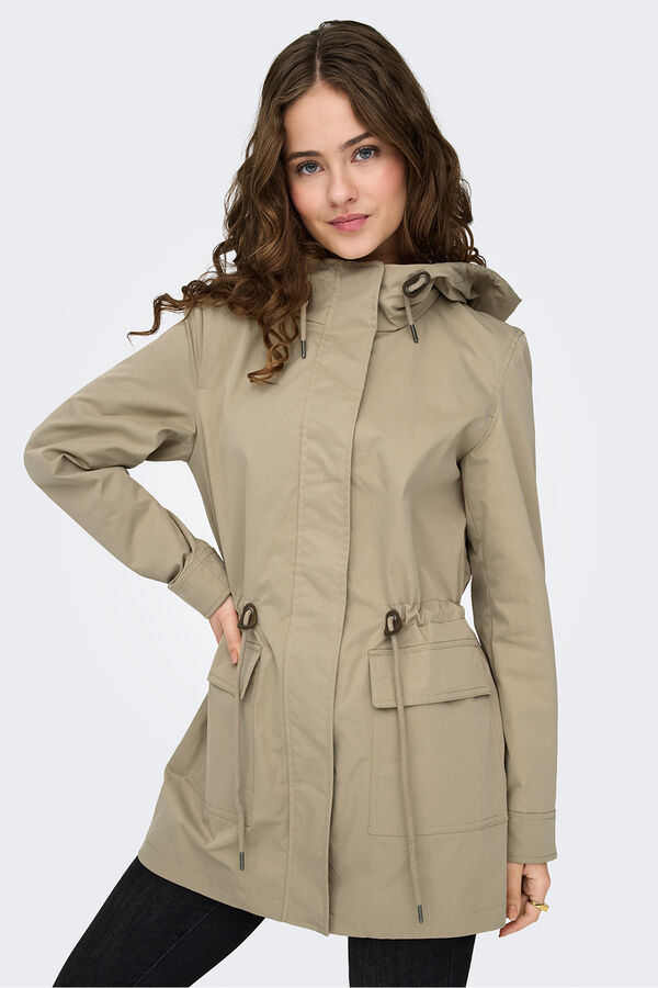 Only Parka corta con capucha marr&oacute;n