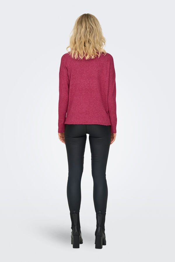 Only Su&eacute;ter com gola em V rosa