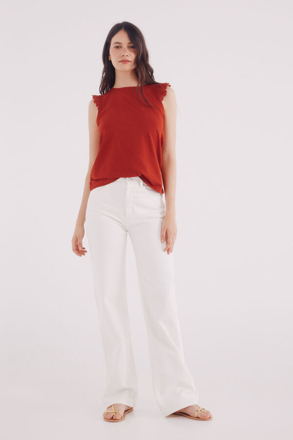 Springfield Camisa de crochet com babados vermelho