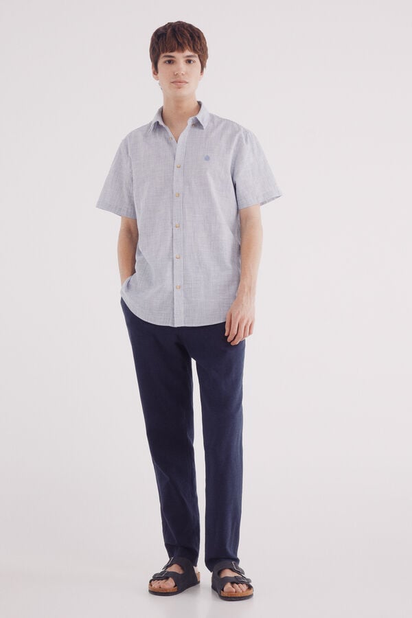 Springfield Camisa de algod&atilde;o de manga curta com micro listras azul