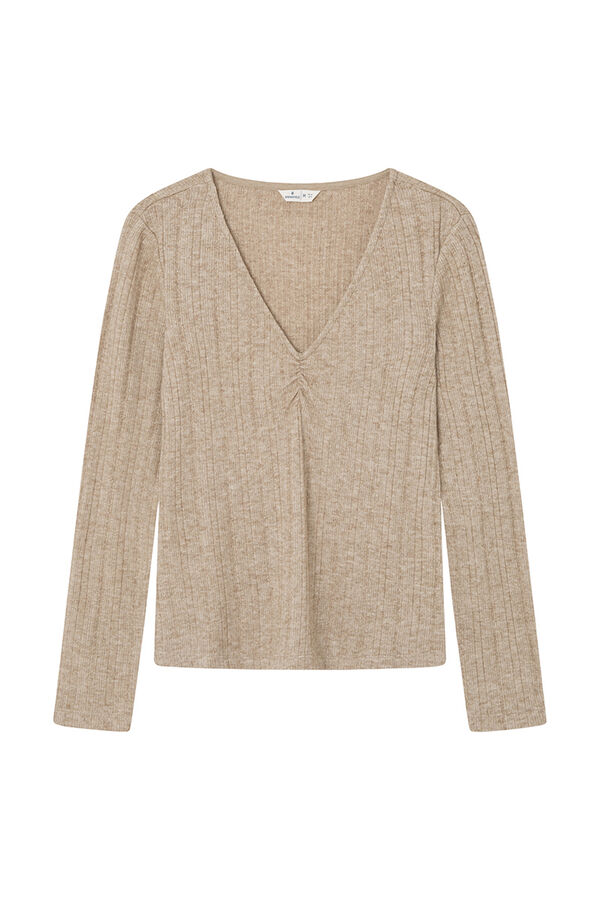 Springfield Camiseta escote pico frunces nude