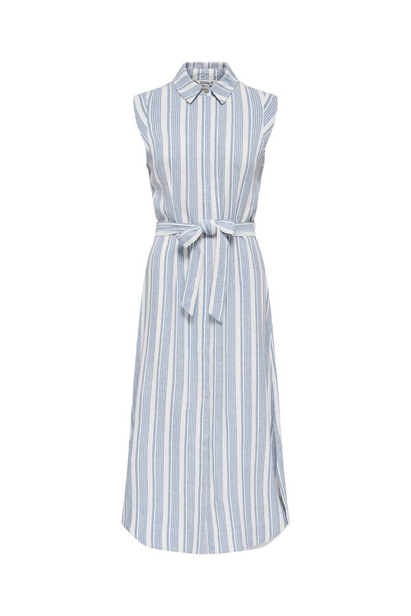 Only Vestido camisero largo de lino azul