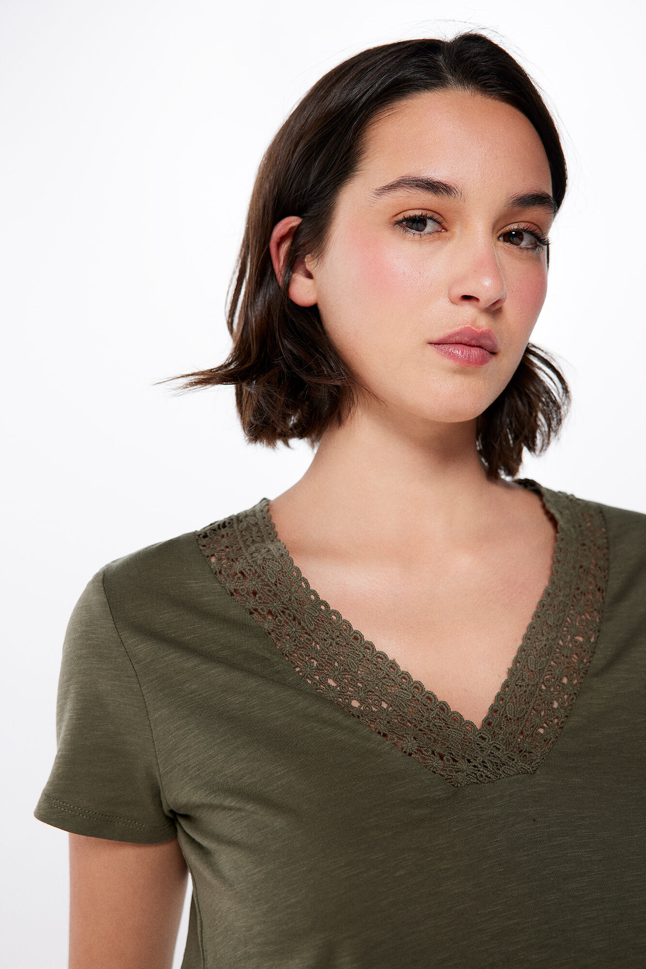 Springfield Camiseta Escote Pico Crochet