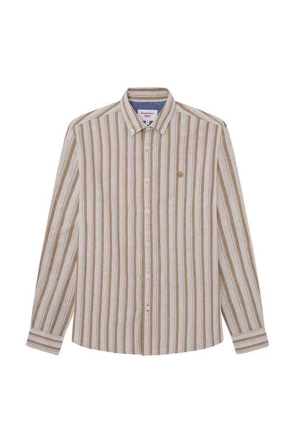 Springfield Camisa lino rayas nude