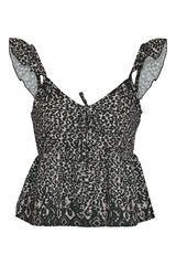 Noisy May Top de manga com al&ccedil;as franzidas.  cinzento