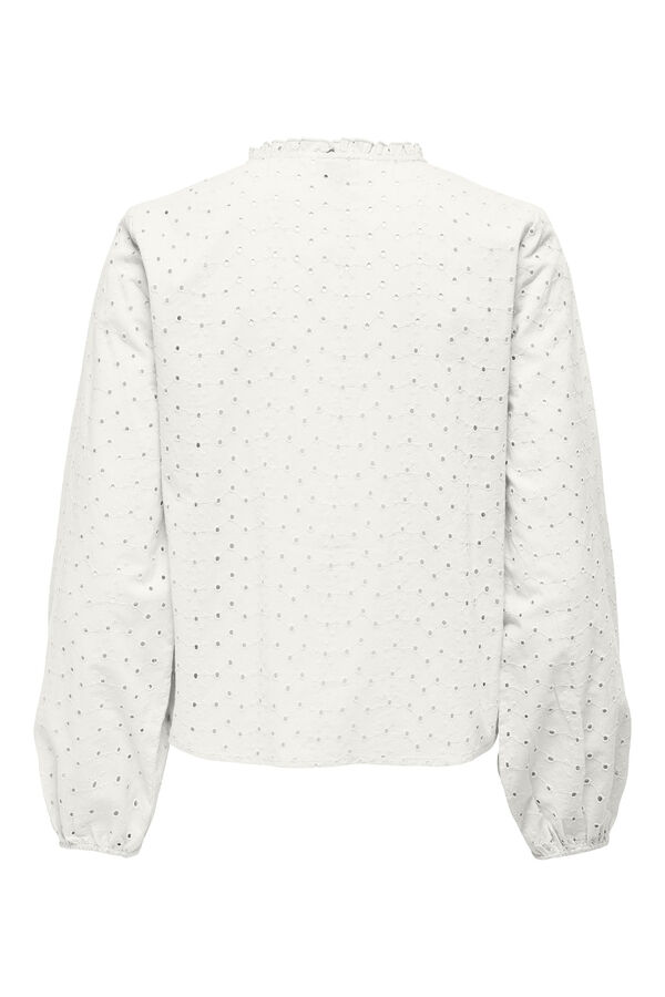 Only Blusa manga larga encaje ingl&eacute;s blanco