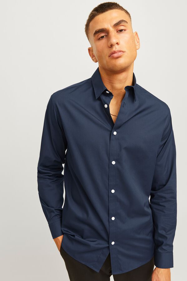 JJ REBEL Camisa slim de sarga azul
