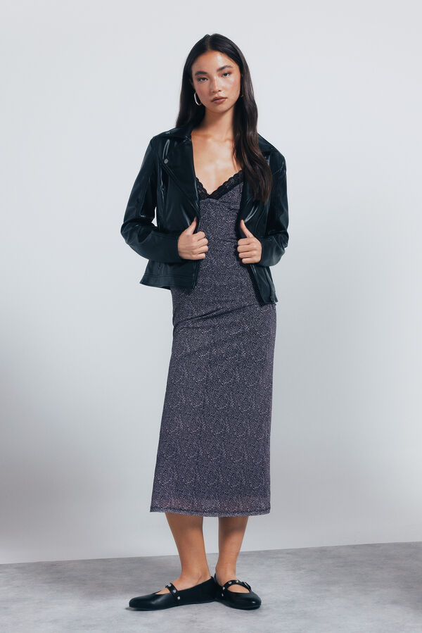 Springfield Vestido midi lencero negro