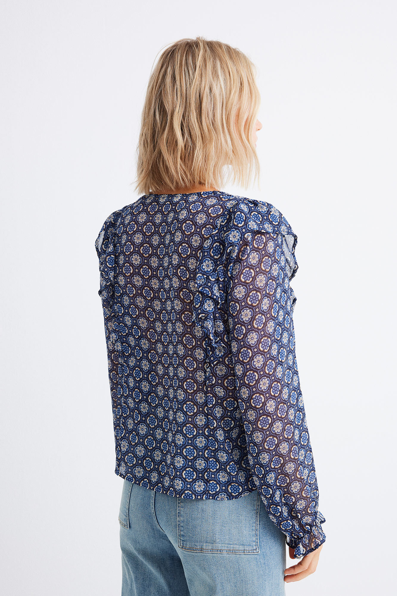 Springfield Blusa de chiffon estampada com babados