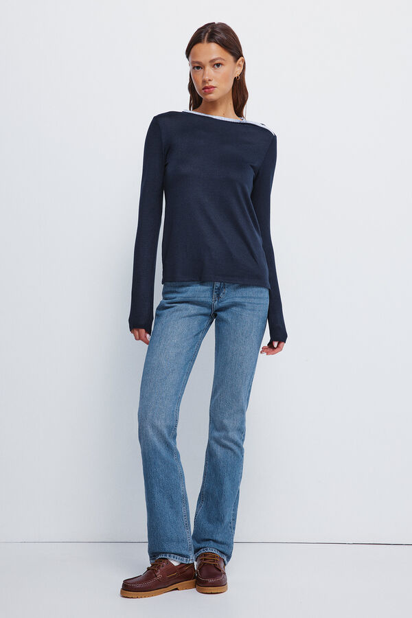 Springfield T-shirt com bot&otilde;es e gola alta  azul