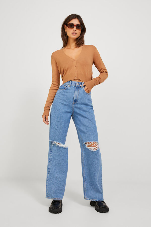 Jack & Jones Cardigan crop de malha fina cru