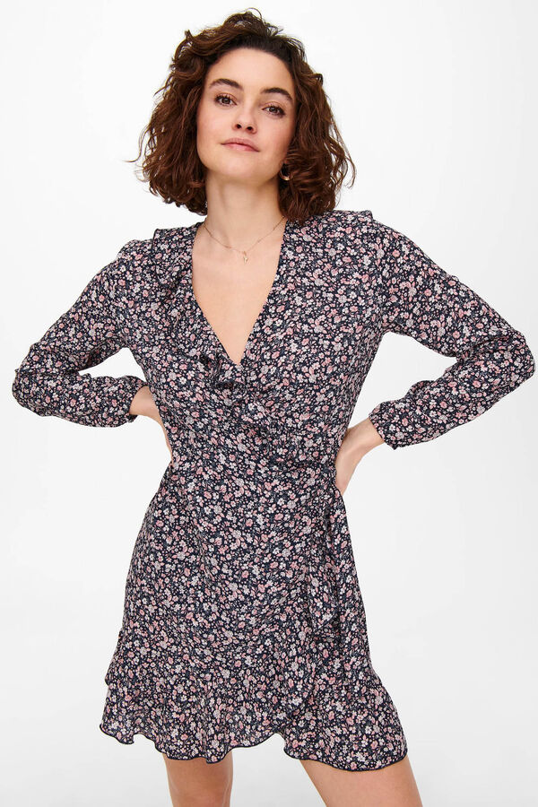 Only Vestido curto cruzado rosa