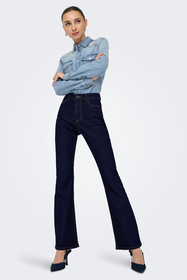 JDY Jeans campana tiro alto azul