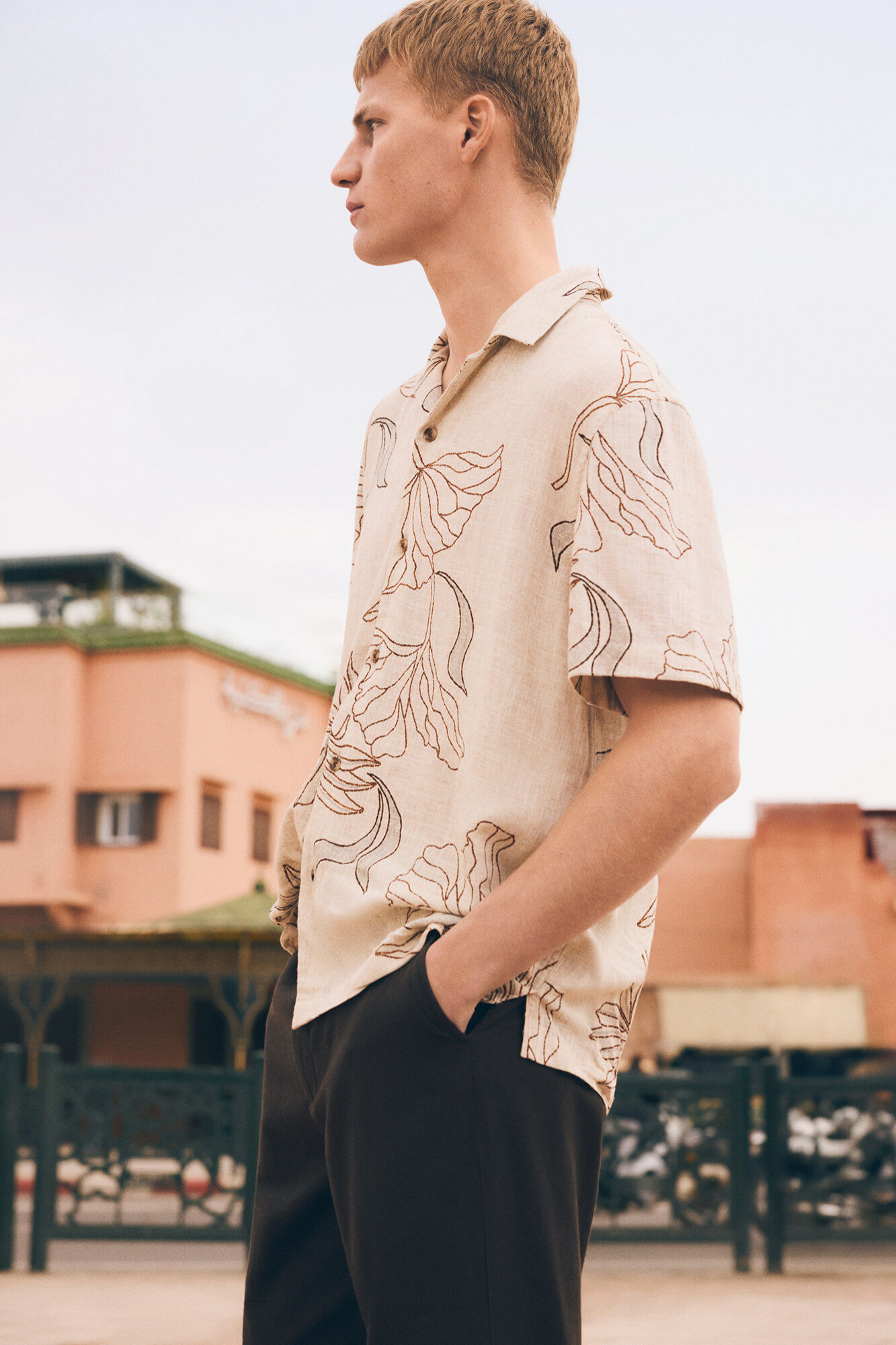 Springfield Camisa manga corta estampada lino viscosa